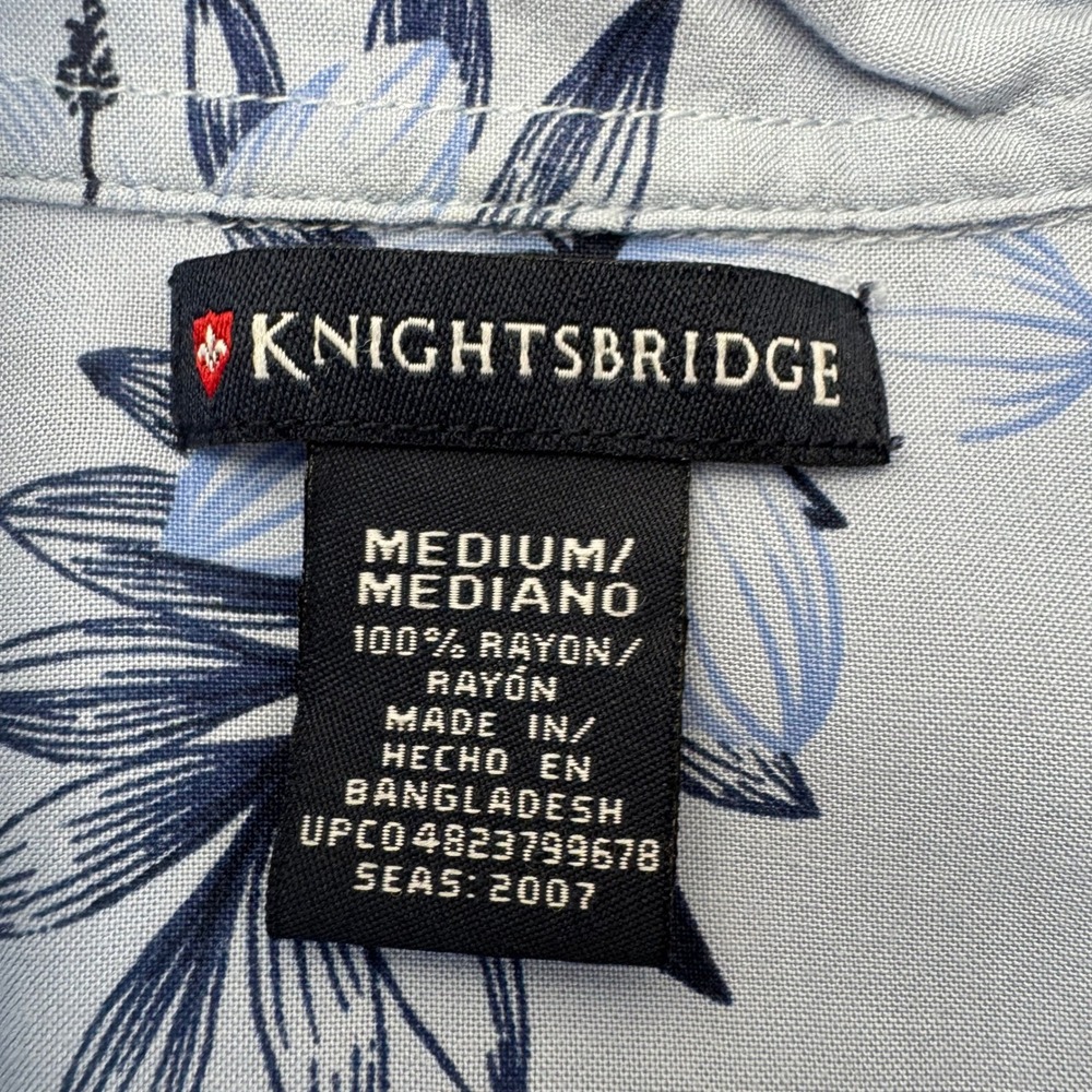 Knightsbridge Mens Medium Blue Tropical Floral Hibiscus Rayon Button Down Shirt - Picture 5 of 10